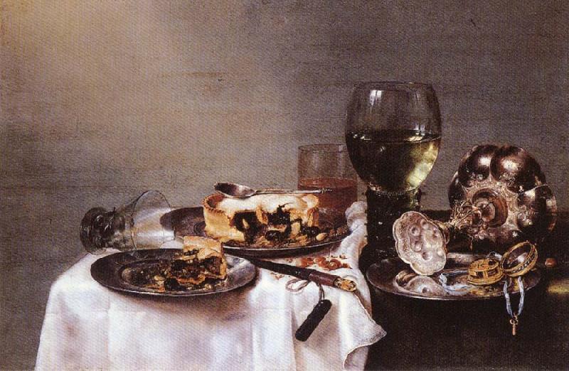 HEDA, Willem Claesz. Breakfast Table with Blackberry Pie Sweden oil painting art